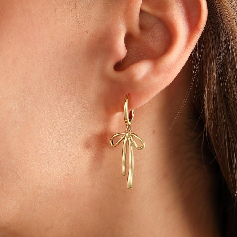 JIAOGE Christmas Gifts for Women Teen Girls Kids - Gold Bow Earrings for Women Jewelry Huggie Hoop Stud Earrings Hypoallergenic CZ Pearl Drop Bow Earring Gifts for Girls Wedding Birthday Gifts - Image 4